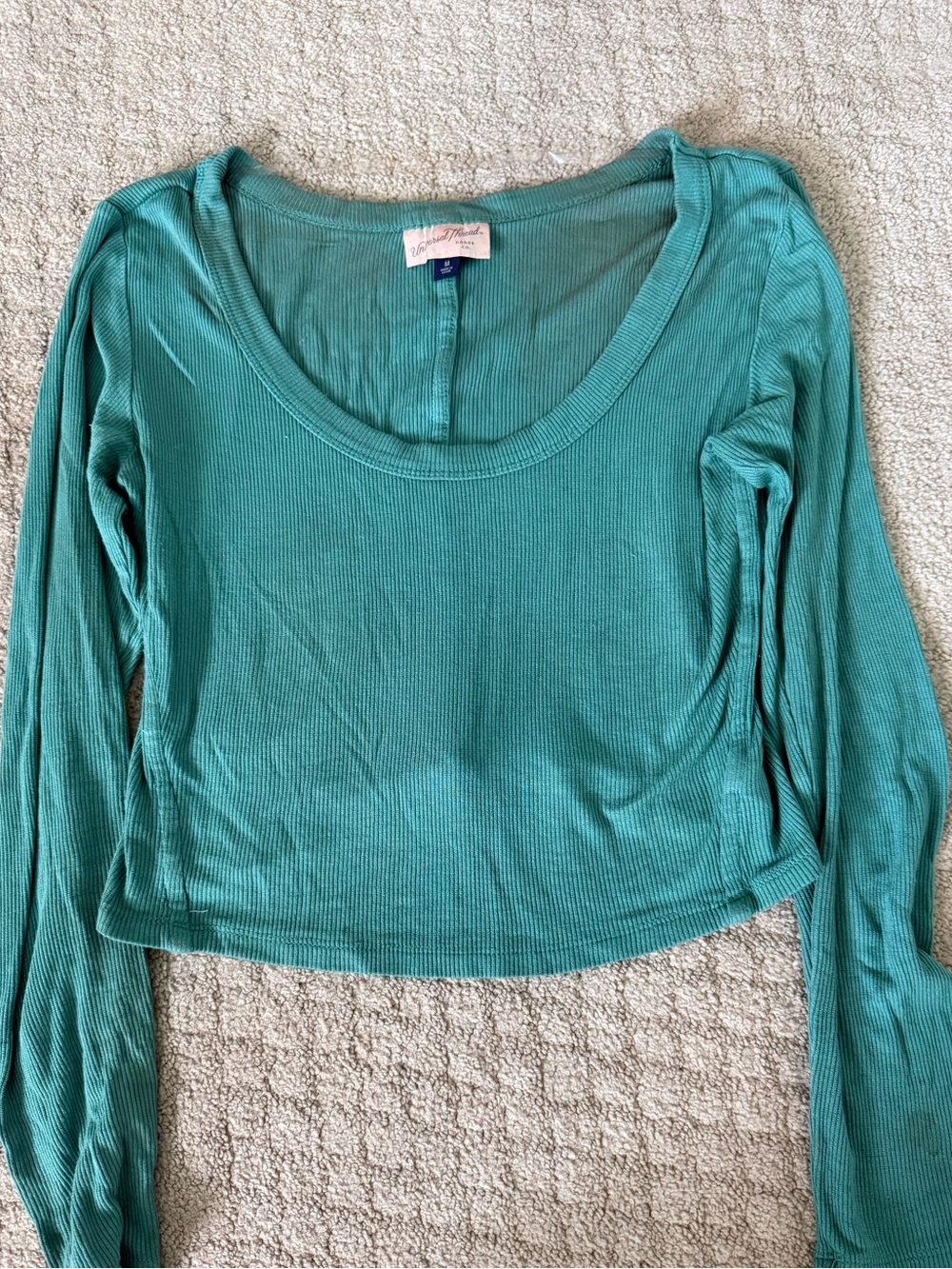 Universal Thread Teal Ribbed Long-Sleeve Scoop Neck Top